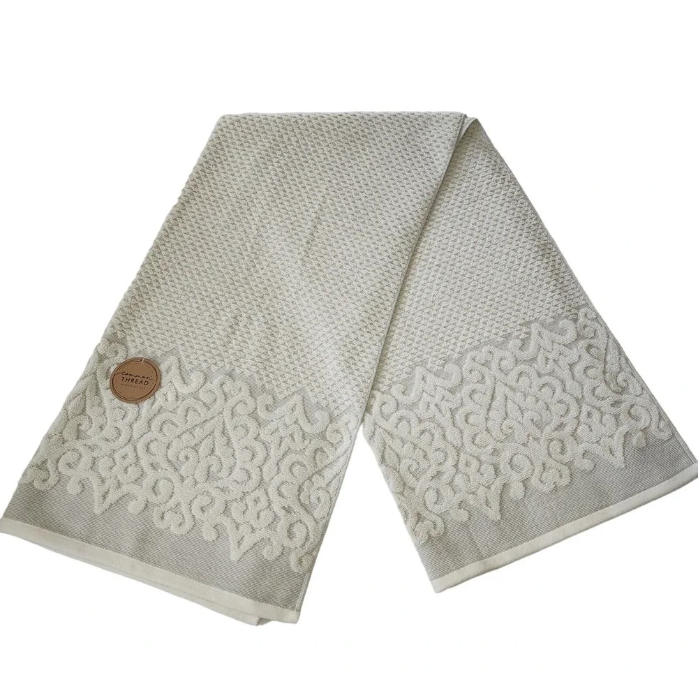 Common Thread 4pc Plush Damask Cotton Towel Set Beige And Tan 2 Bath And 2 Hand